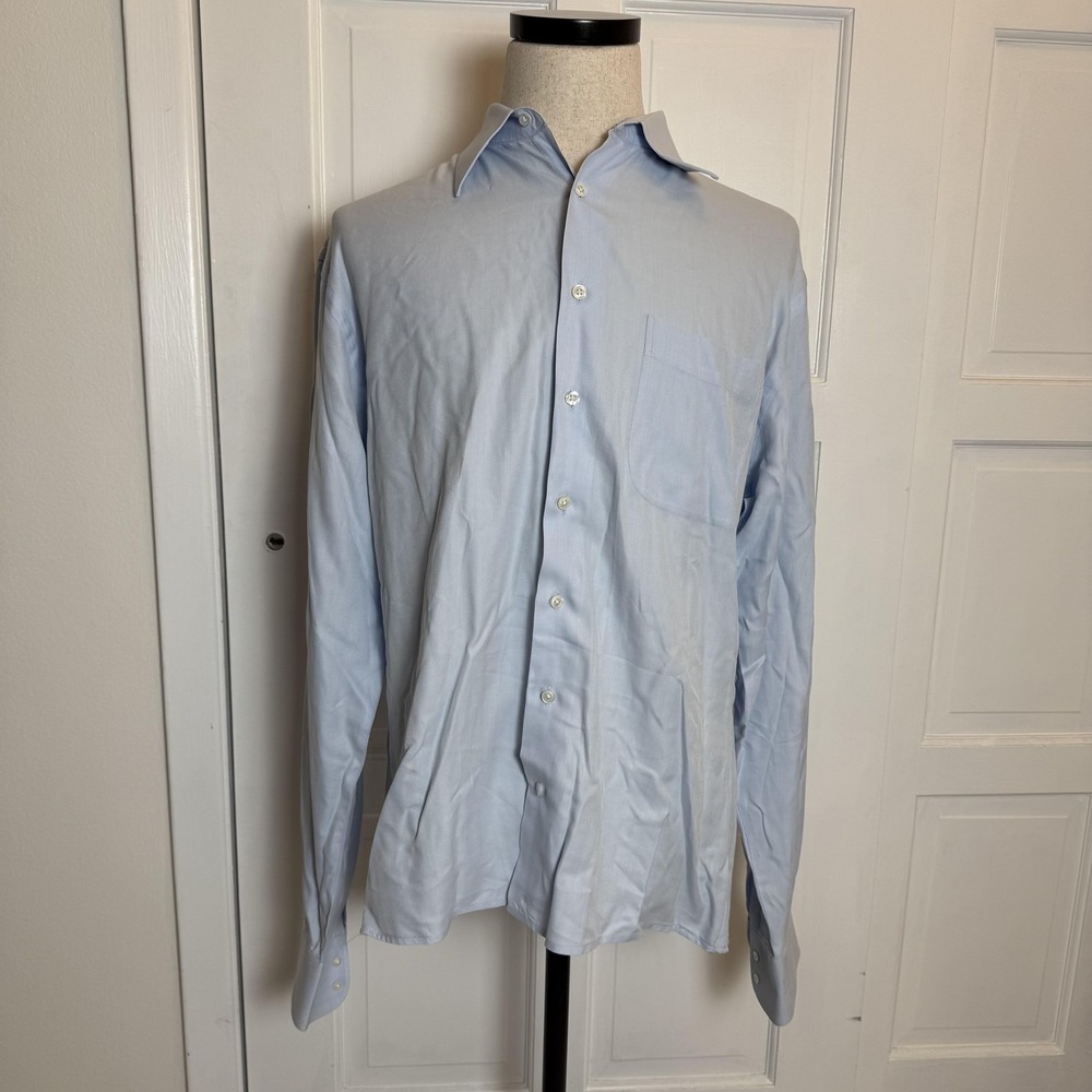 John W. Nordstrom Shirt Mens 16.5 37 Light Blue Herringbone Dress Long Sleeve